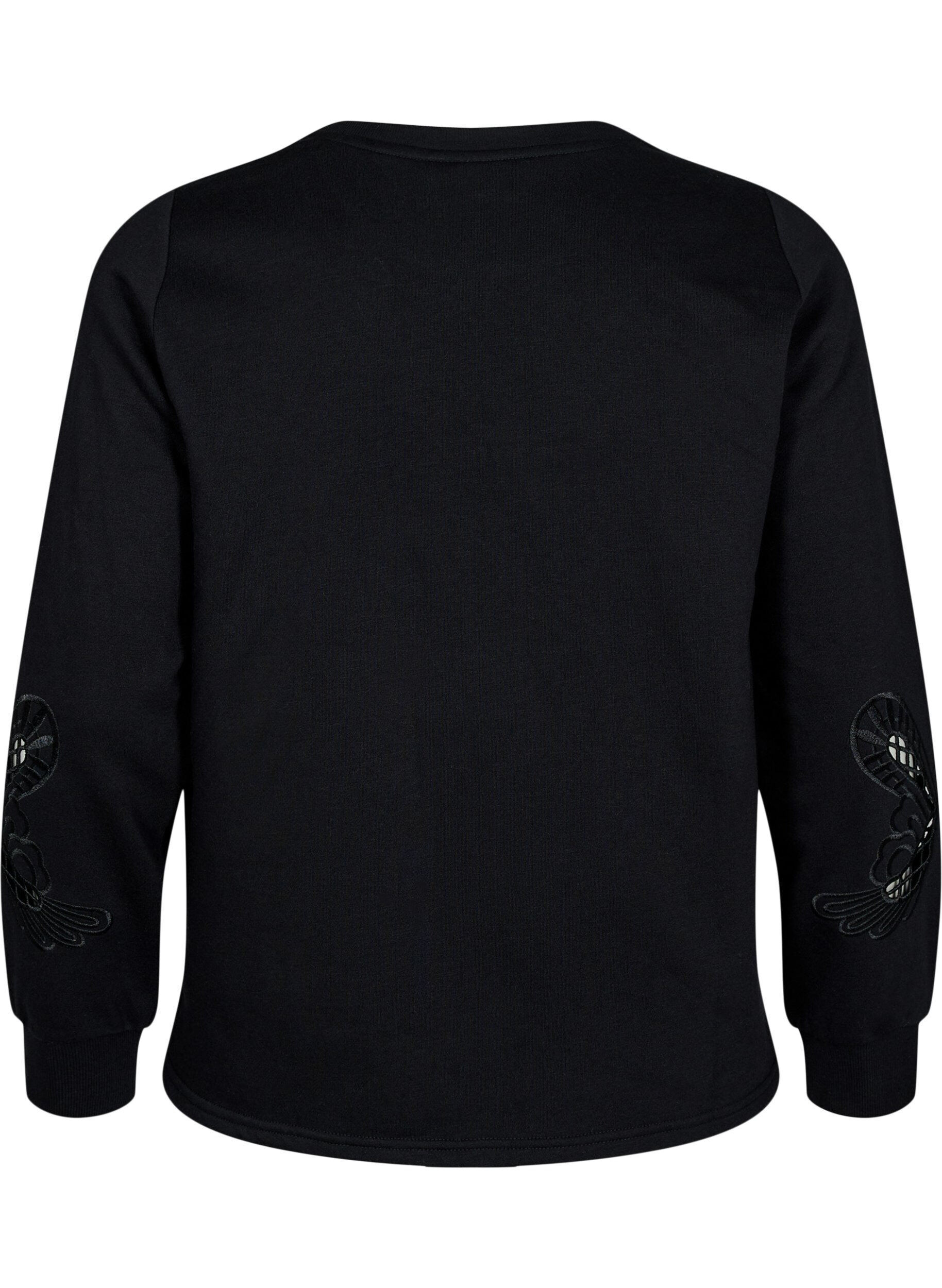 Zizzifashion Sweatshirt with embroidered cut-outs, Black, Packshot image number 1