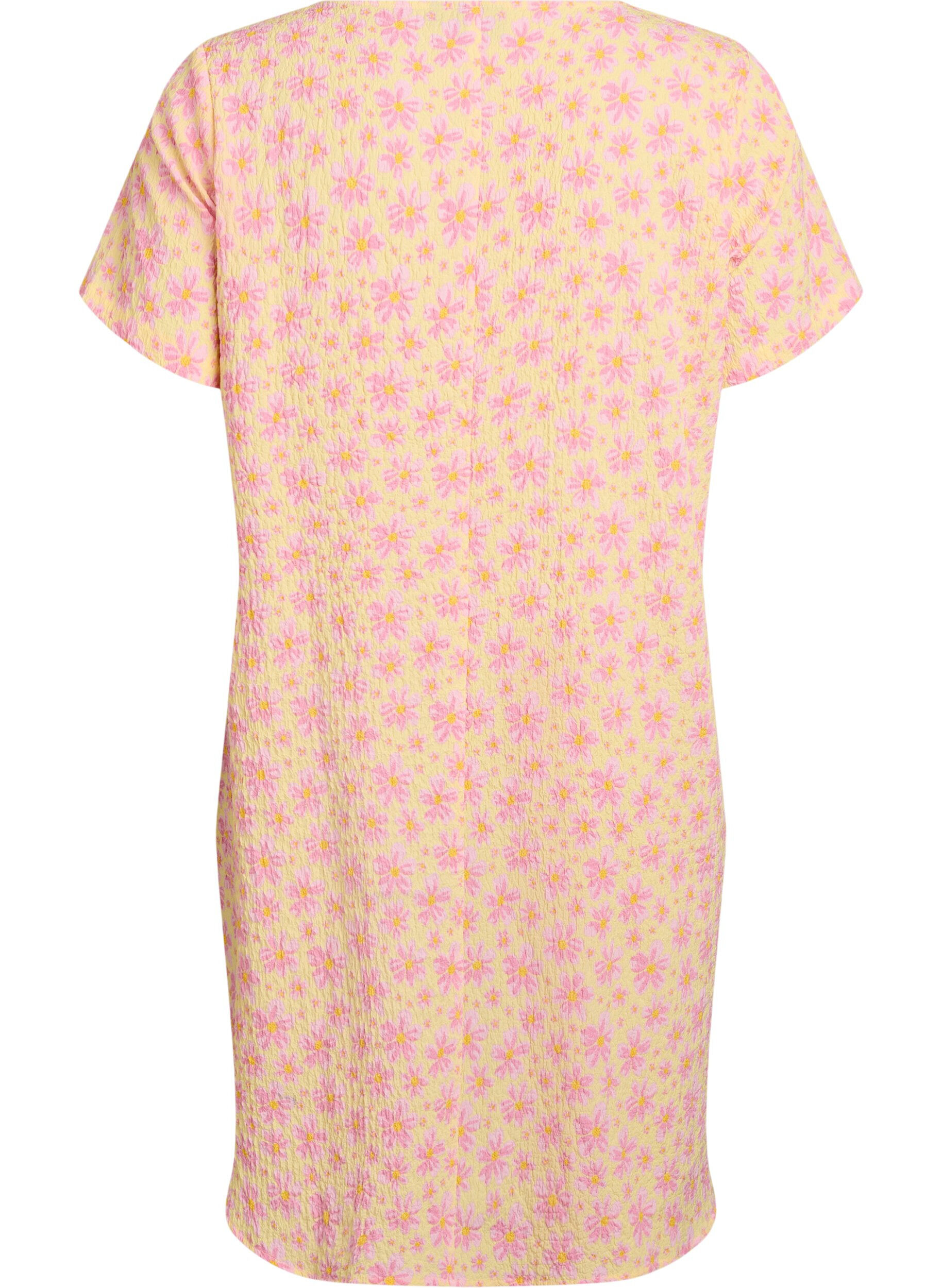 Zizzifashion Short dress with a crinkled texture and short sleeves, Yellow, Packshot image number 1