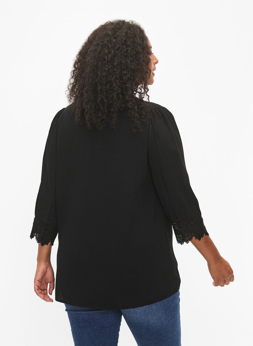 Viscose shirt with v-neckline, Black, Model image number 1