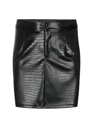 Faux leather skirt with animal print, Black, Packshot image number 0