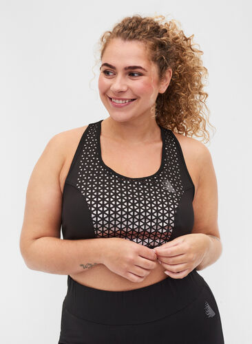 Sports bra with print details, Black, Model image number 0