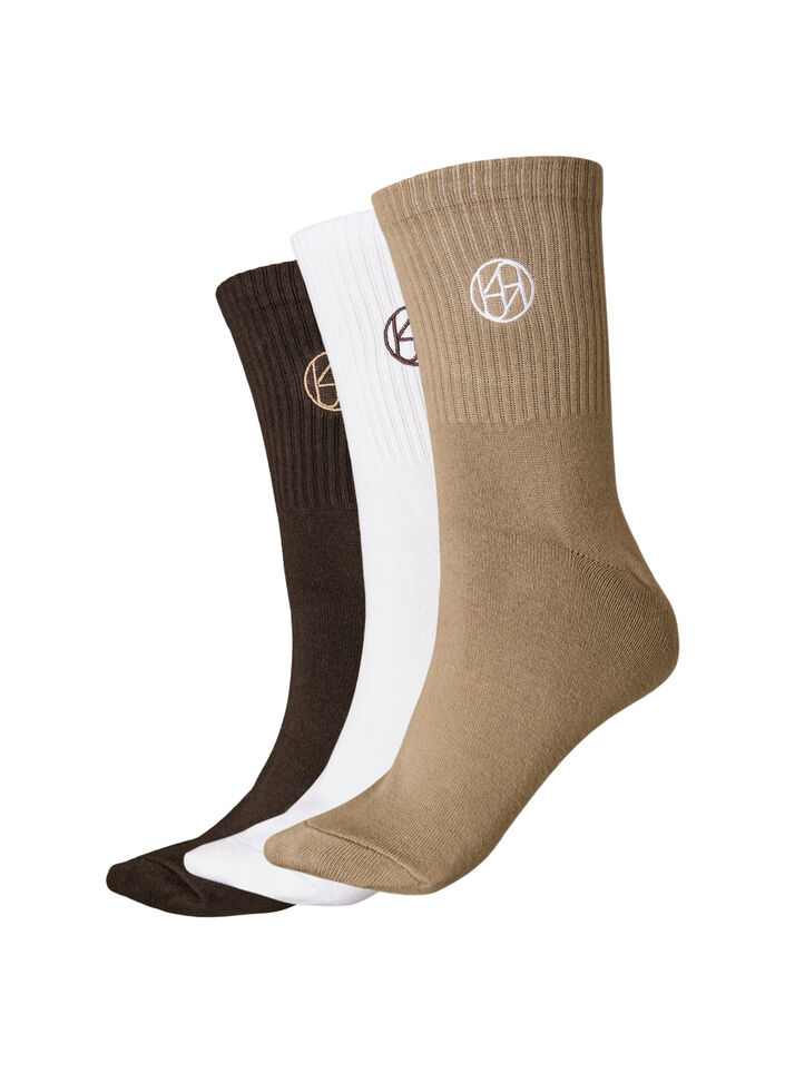 3-pack of sports socks with logo, Brown, Packshot image number 0