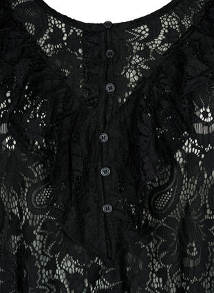 Lace top with frill detail, Black, Packshot image number 2