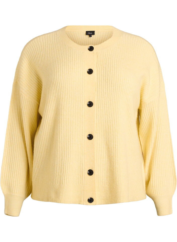 Ribbed cardigan with buttons, Yellow, Packshot