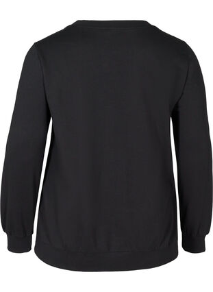 Cotton sweatshirt with a print on the chest, Black w. Black, Packshot image number 1