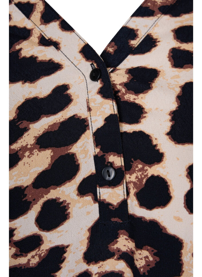 Printed viscose top with smock, Leo AOP, Packshot image number 2