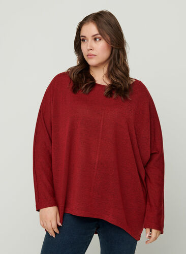 Plain-coloured blouse with long sleeves, Red, Model image number 0