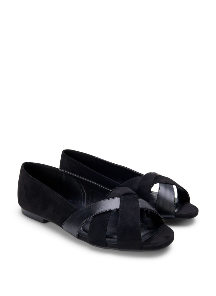 Pointed wide fit ballerina shoes, Black, Packshot image number 1