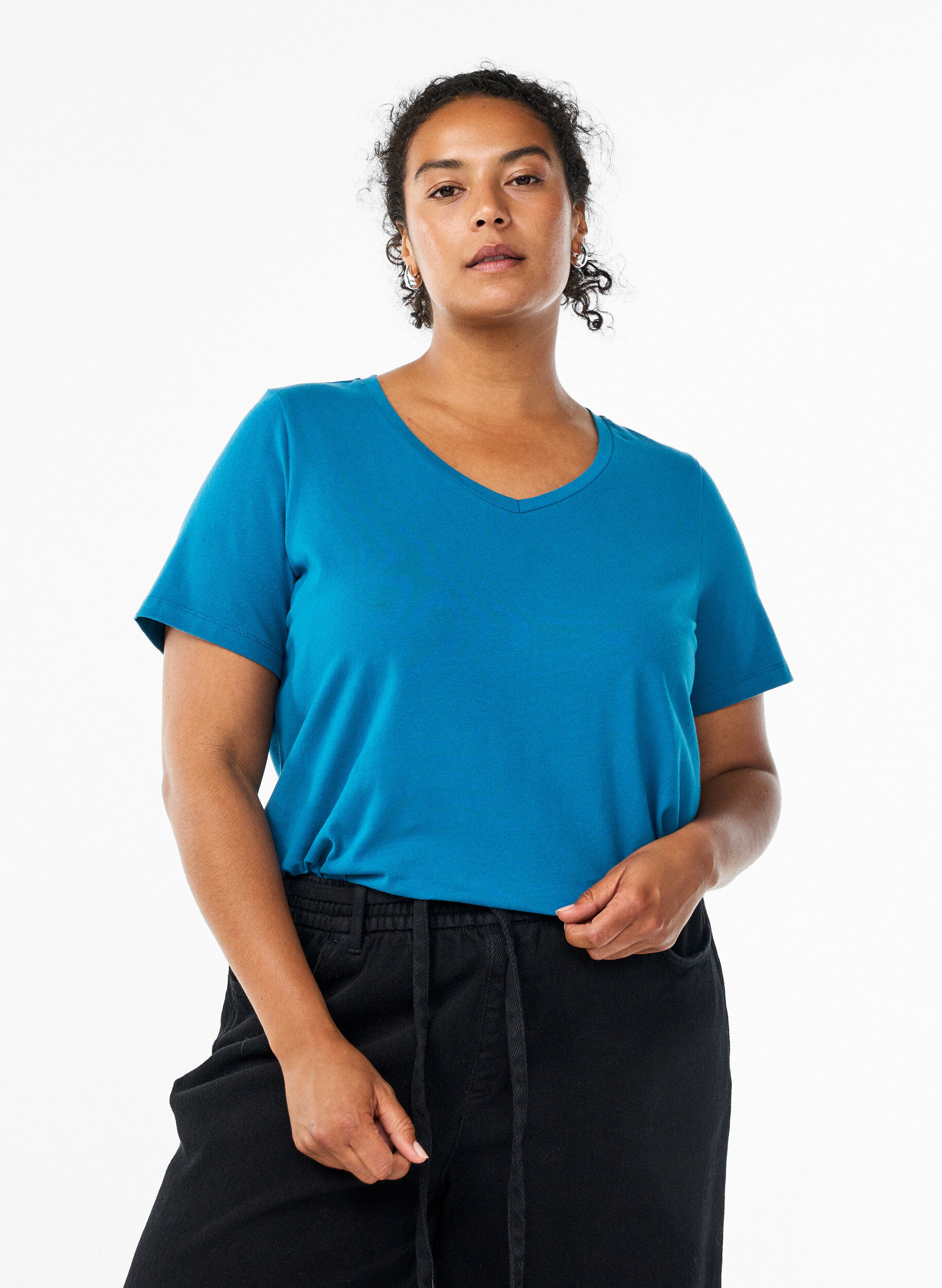 ZizzifashionBasic plain cotton t-shirt, Petrol, Model image number 0