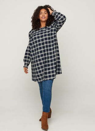 Long-sleeved tunic with a checked print, Navy Check, Model image number 2