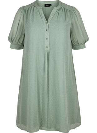 Short-sleeved dress with buttons, Chinois Green, Packshot image number 0