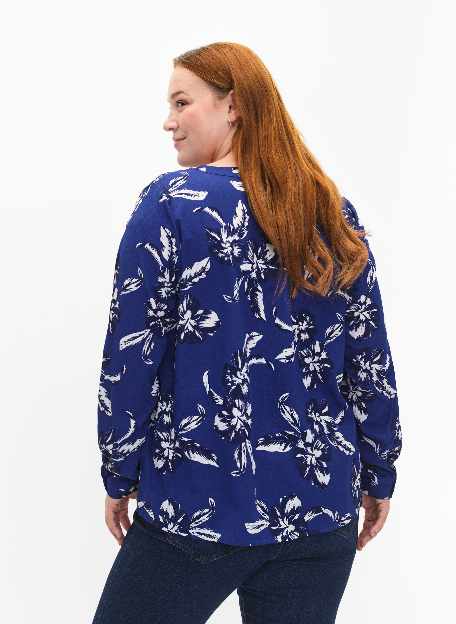 Zizzifashion FLASH - Long sleeve blouse with print, Navy Blazer Flower, Model image number 1