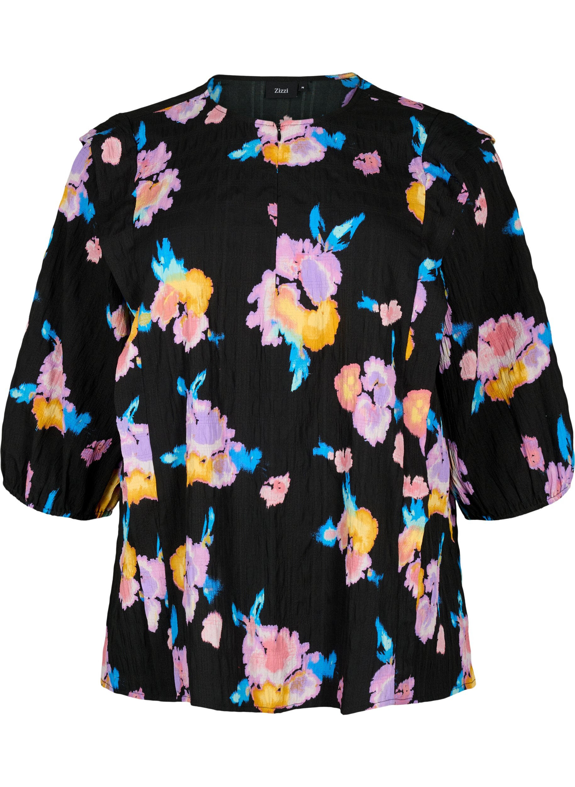 Floral blouse with round neck and zip