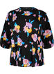 Floral blouse with round neck and zip, Black, Packshot image number 0