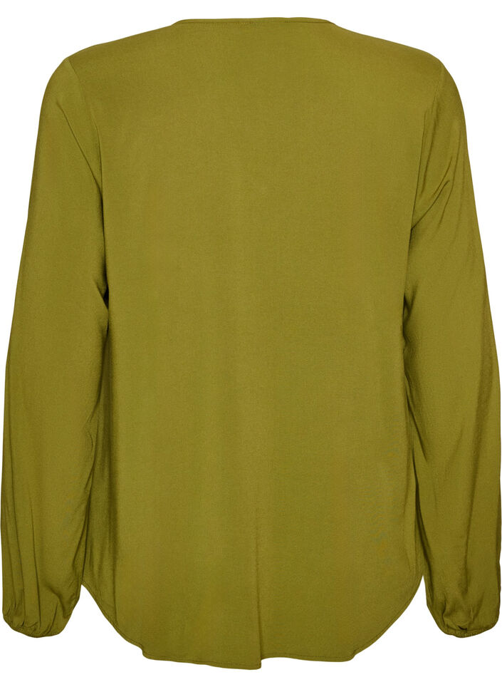 Viscose blouse with a V-neck and long sleeves, Green, Packshot image number 1