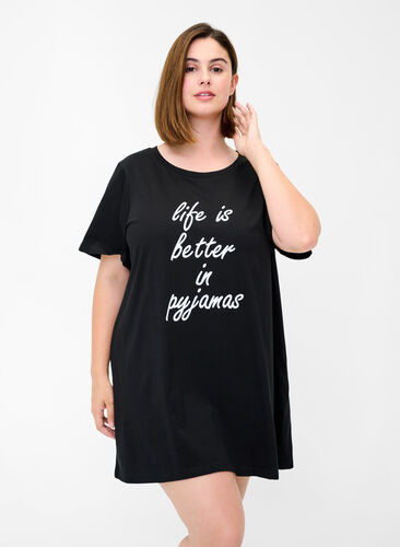 Oversize sleep T-shirt in organic cotton, Black, Model image number 0