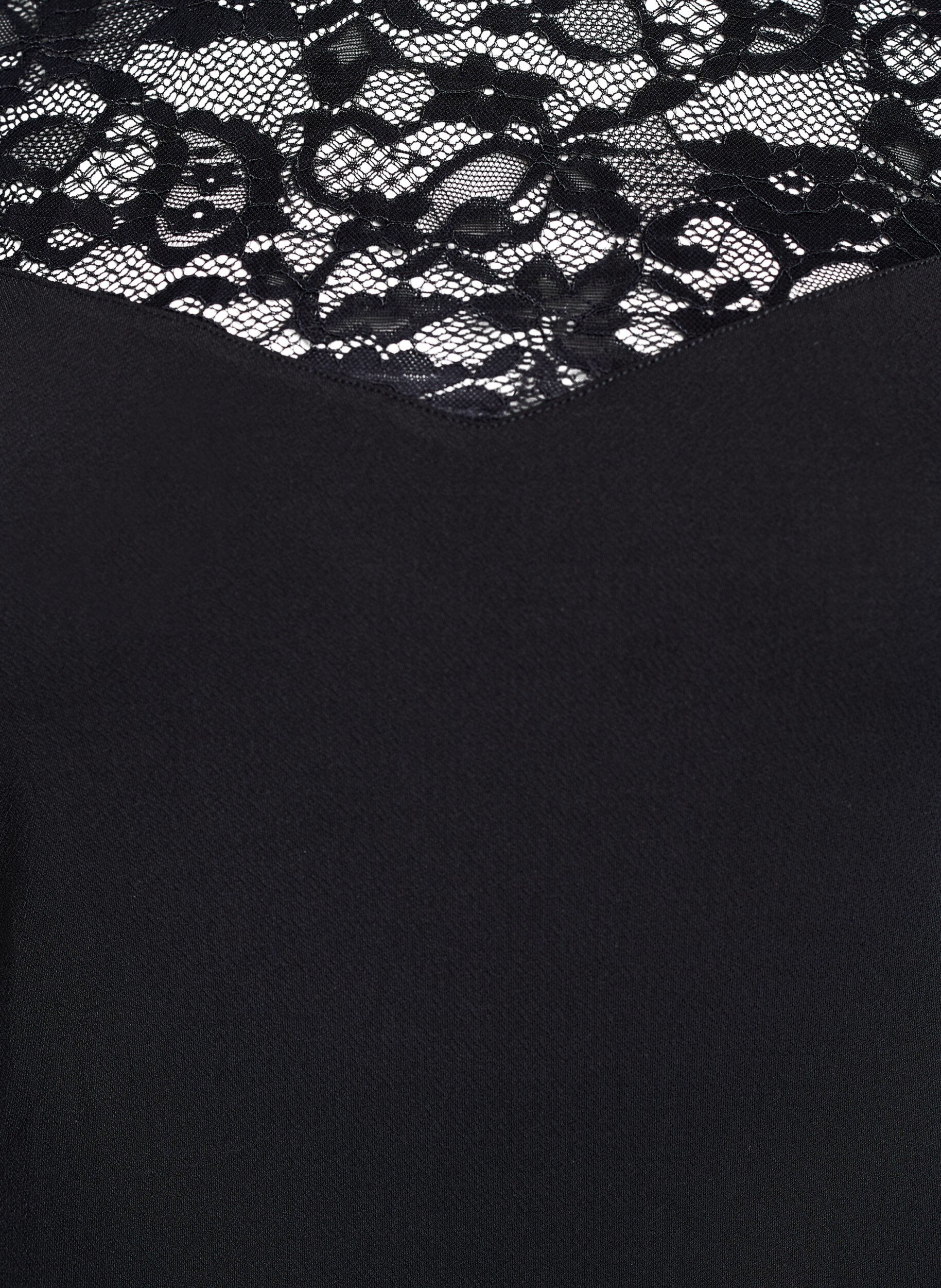 Zizzifashion Fitted body with lace sleeves, Black, Packshot image number 2