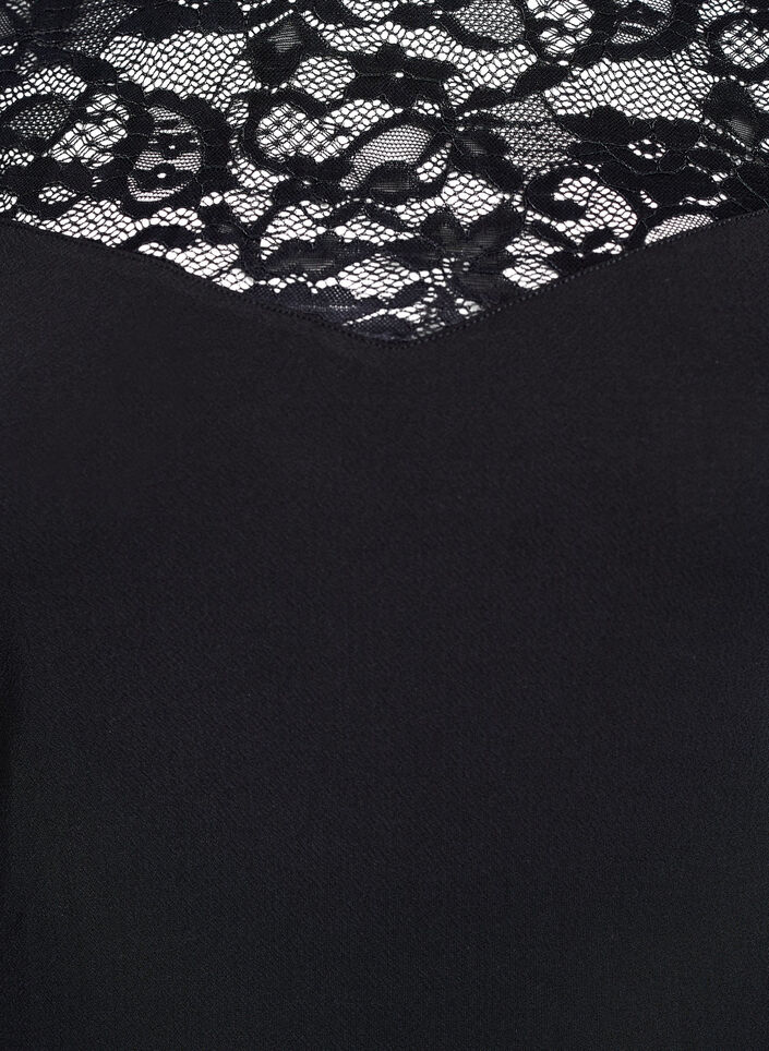 Fitted body with lace sleeves, Black, Packshot image number 2