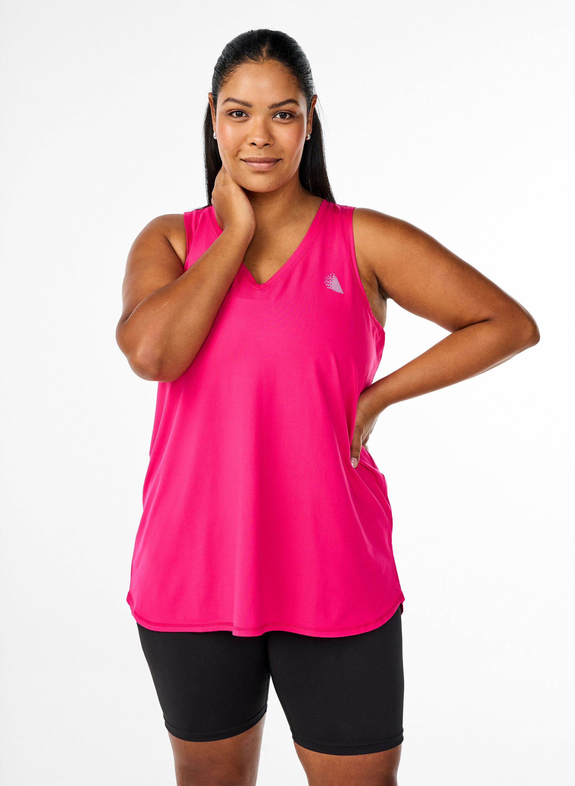 Workout top with v-neck, Pink, Model