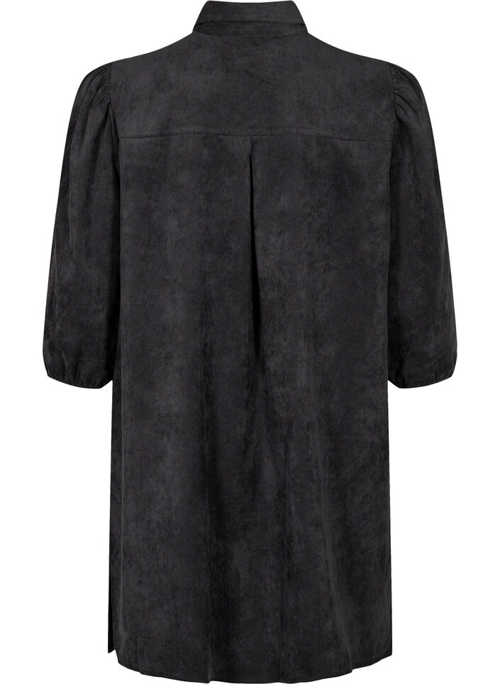 Corduroy dress with 3/4 sleeves and buttons, Black, Packshot image number 1