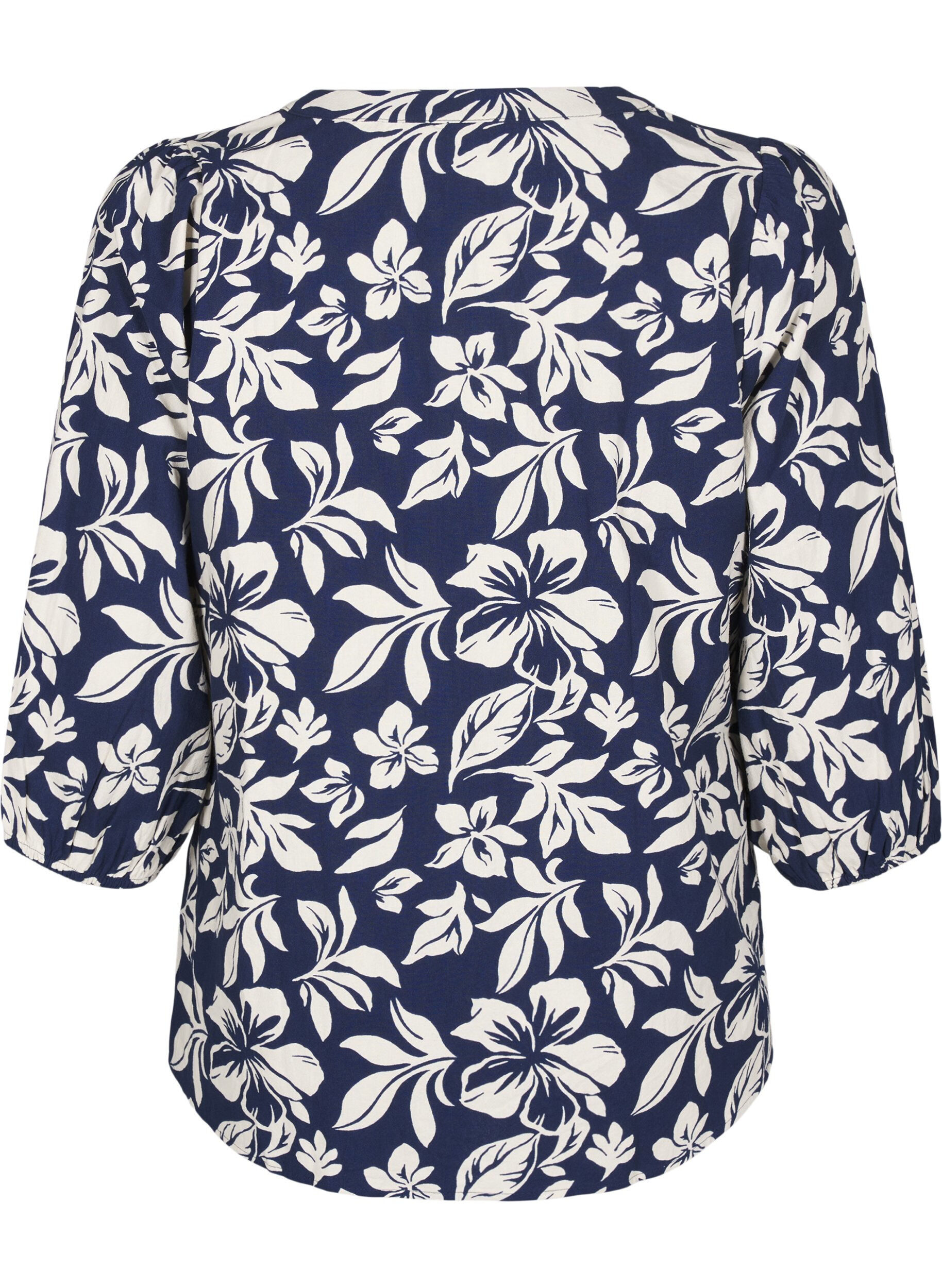 Zizzifashion 3/4 sleeve cotton blouse with print, Naval Academy Flower, Packshot image number 1