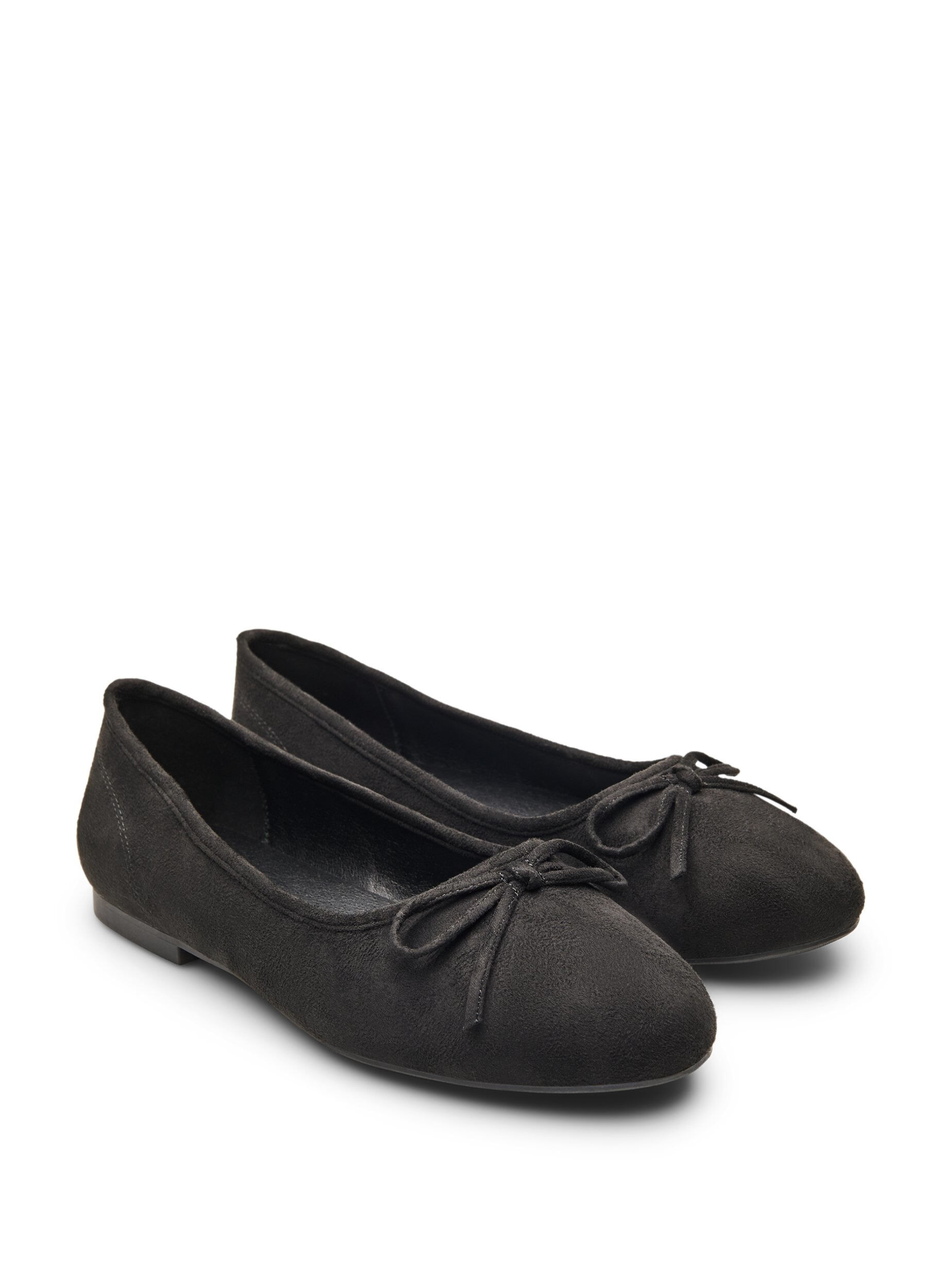 Zizzifashion Wide fit - Faux suede ballerina with bow, Black, Packshot image number 1