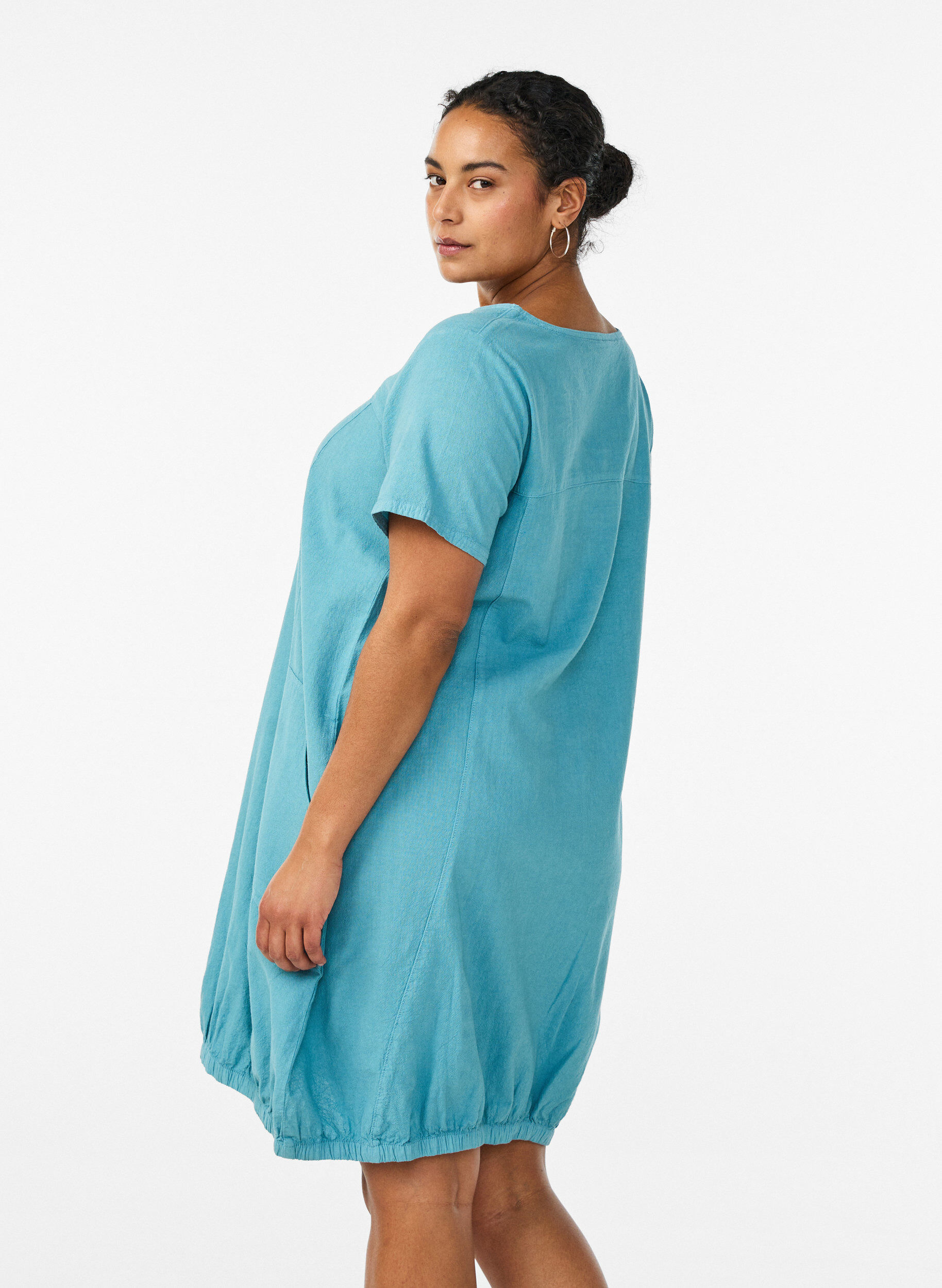 ZizzifashionShort-sleeved cotton dress, Light Blue, Model image number 2