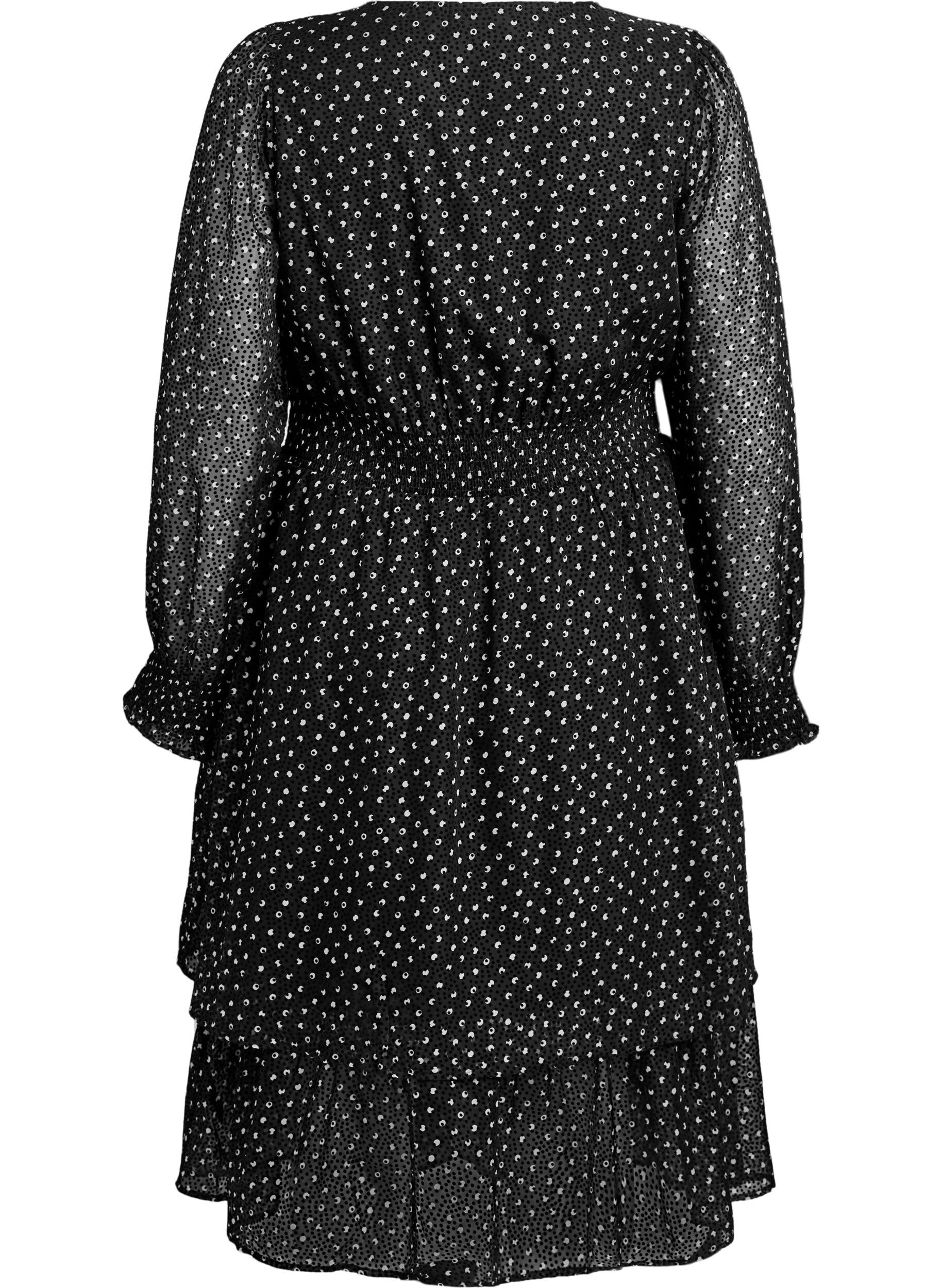 Zizzifashion Midi dress in chiffon with dotted pattern, Black, Packshot image number 1