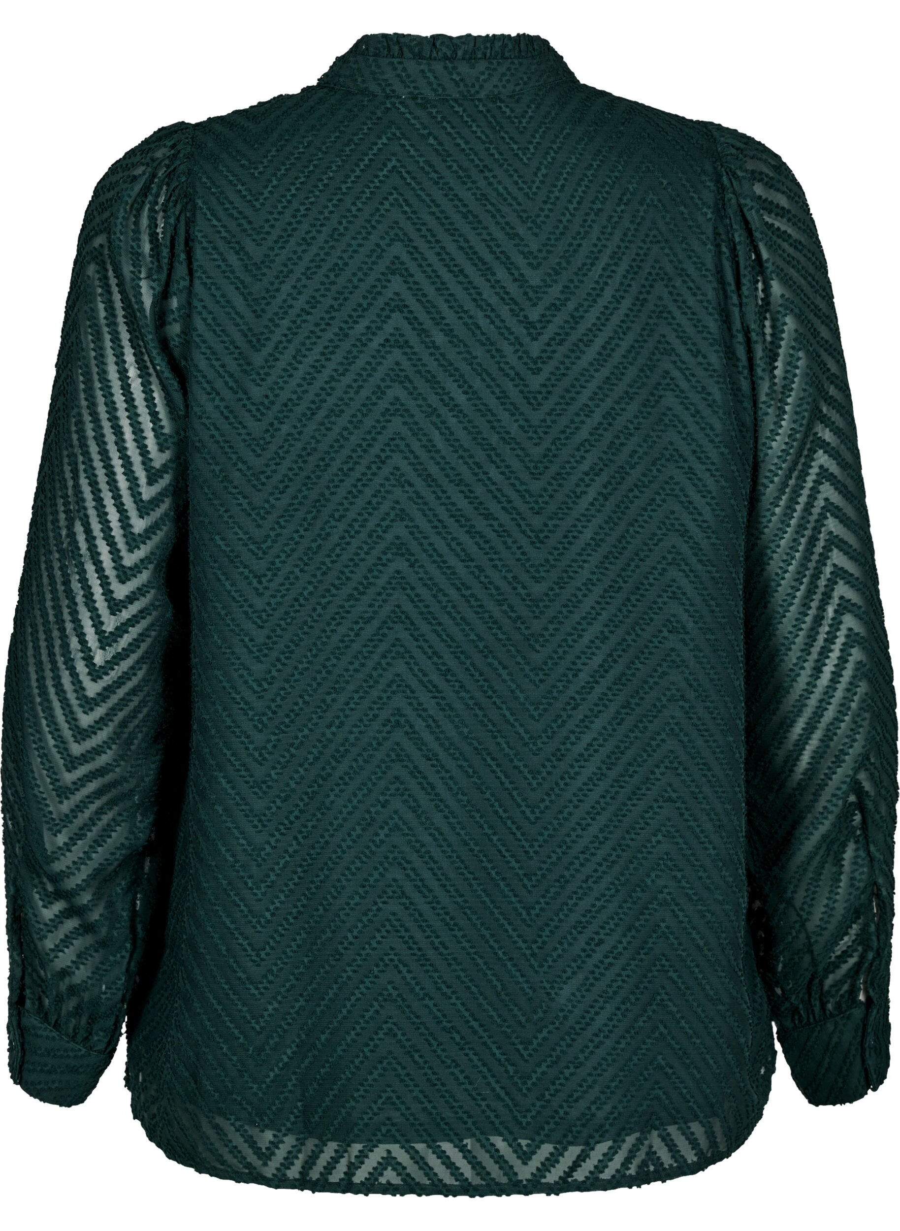 Zizzifashion Shirt with texture and a ruffled collar, Green, Packshot image number 1