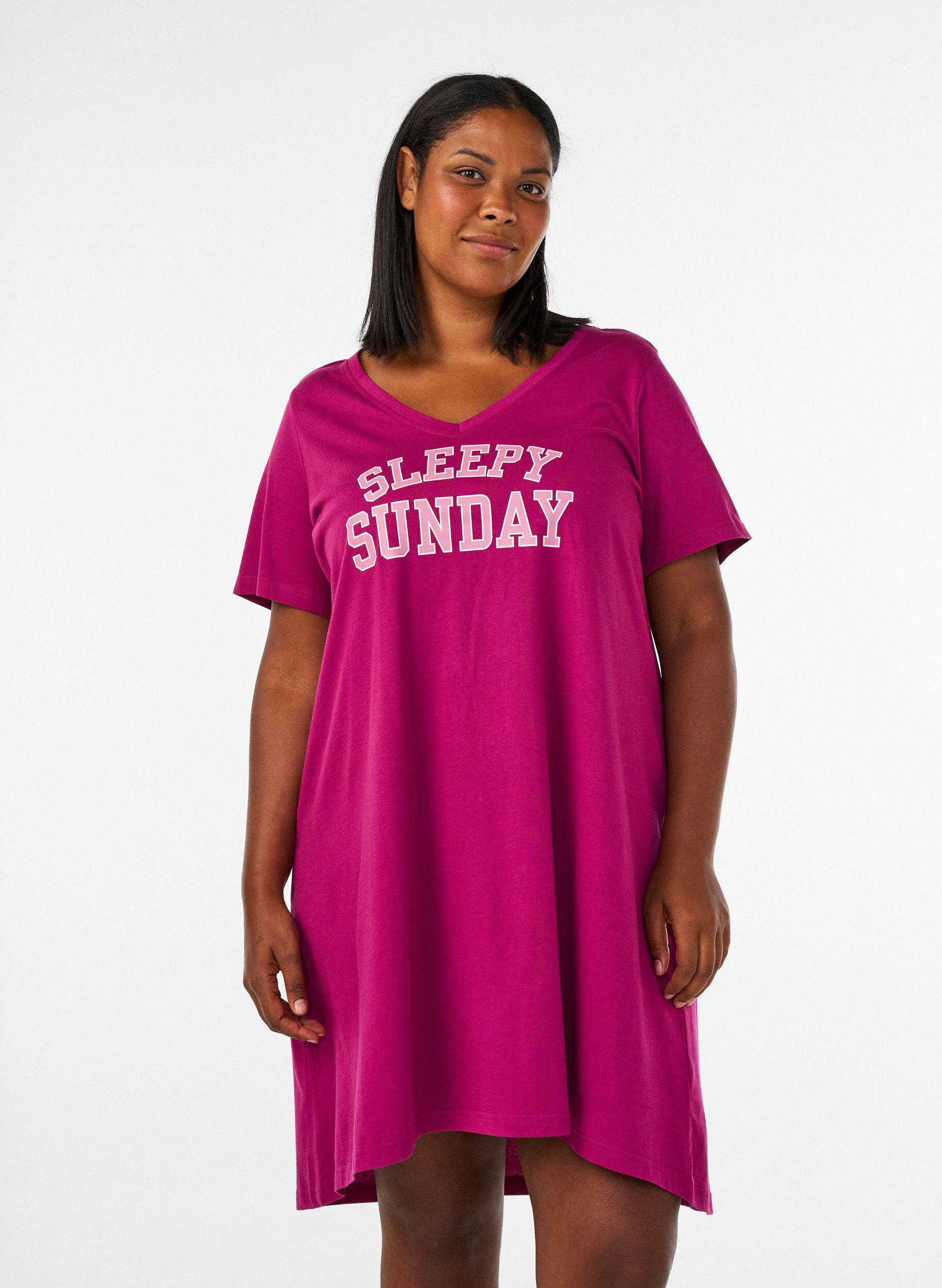 ZizzifashionOrganic cotton nightdress with V-neck, Red, Model image number 0