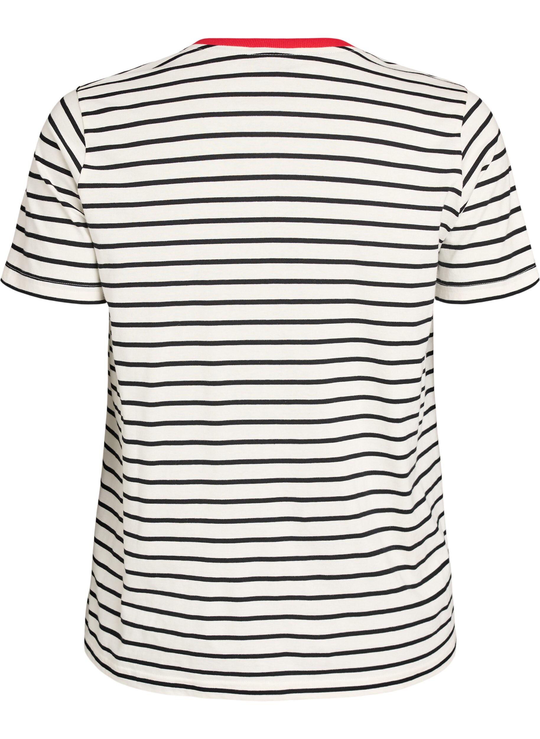 Zizzifashion Striped cotton t-shirt with embroidered text, Vanilla, Packshot image number 1