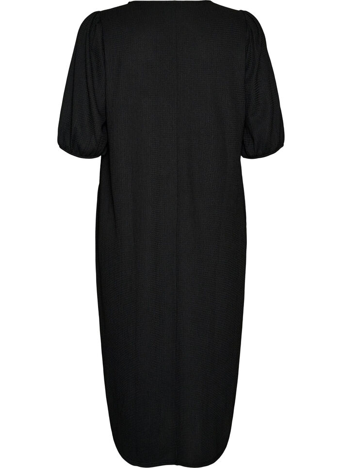 Midi dress with V-neck and texture, Black, Packshot image number 1