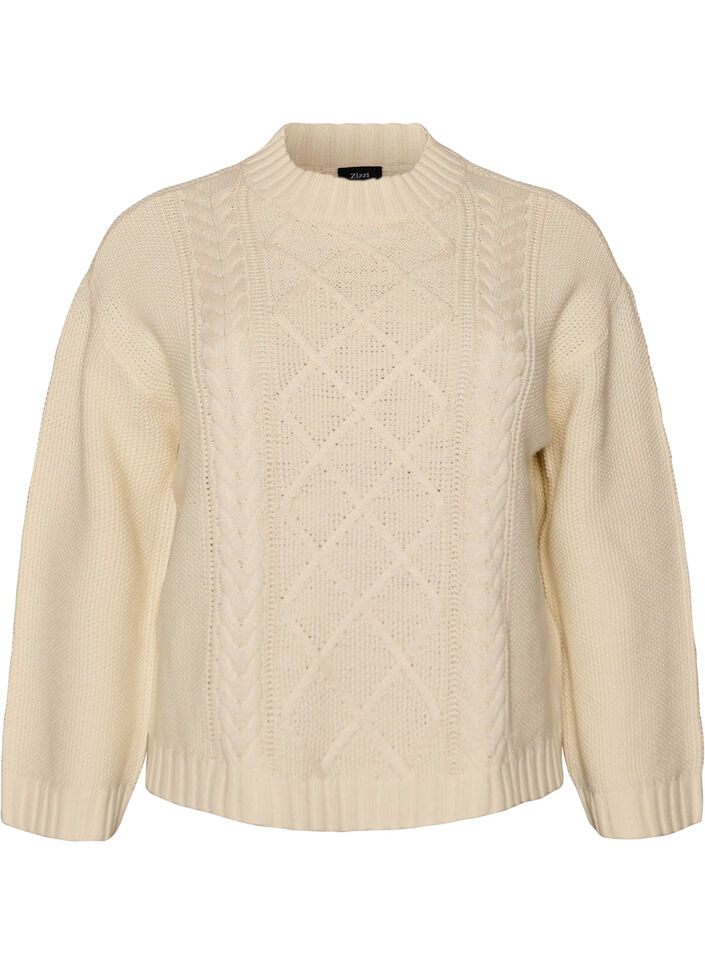 Jumper with a cable knit pattern, Vanilla, Packshot image number 0