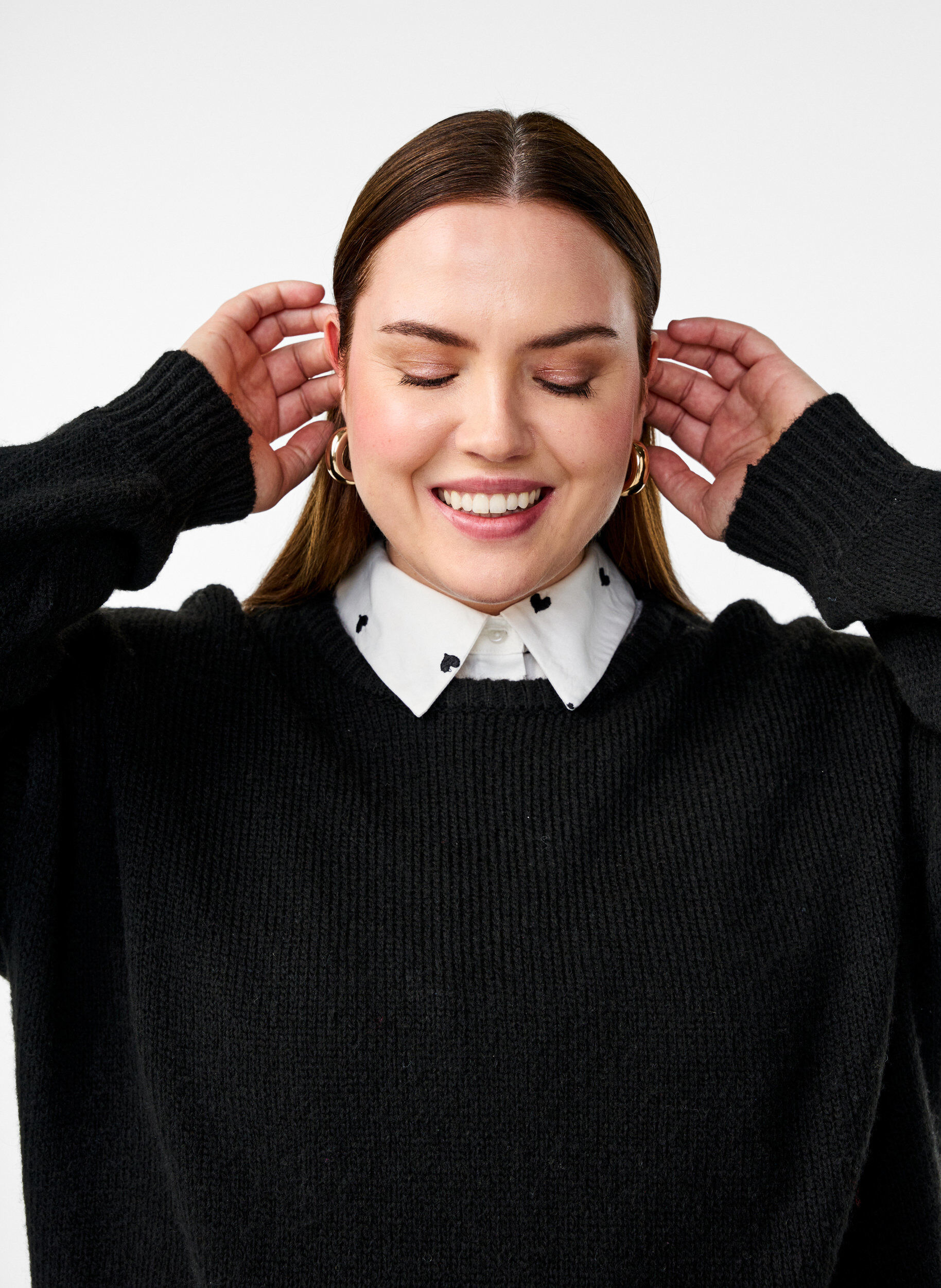 Zizzifashion Loose collar with embroidered hearts, White, Image image number 0