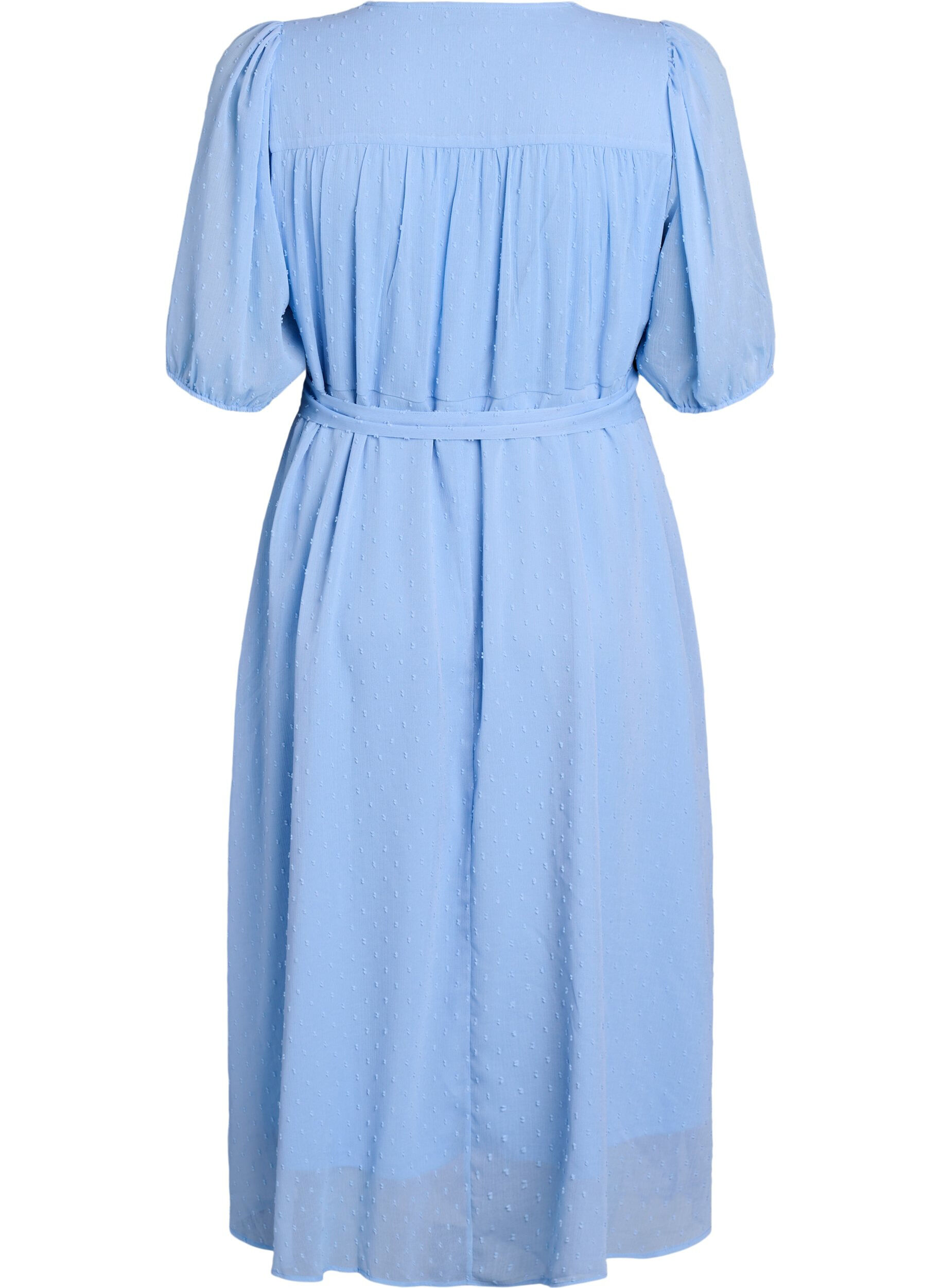 Zizzifashion V-neck midi dress with tie fastening, Light Blue, Packshot image number 1