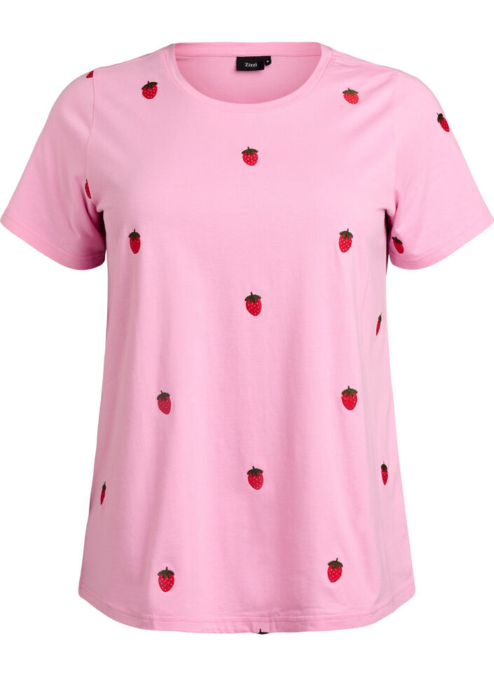 T-shirt in organic cotton with embroidered motifs, Pink, Packshot image number 0