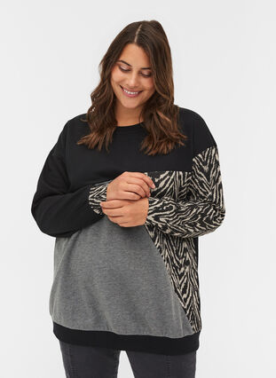 Printed sweatshirt, Black Grey Zebra, Model image number 0