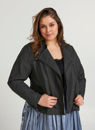 Faux leather jacket, Dark Grey as sample, Model image number 0