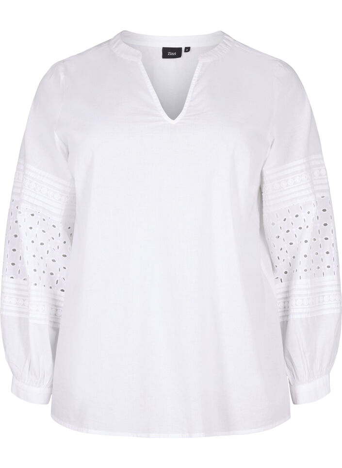 Long sleeve blouse with decorative details, Bright White, Packshot image number 0