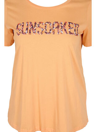 Short-sleeved cotton t-shirt with a print, Apricot Nectar SUN, Packshot image number 2