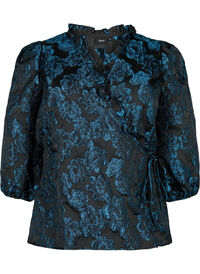 Jacquard wrap blouse with 3/4 sleeves