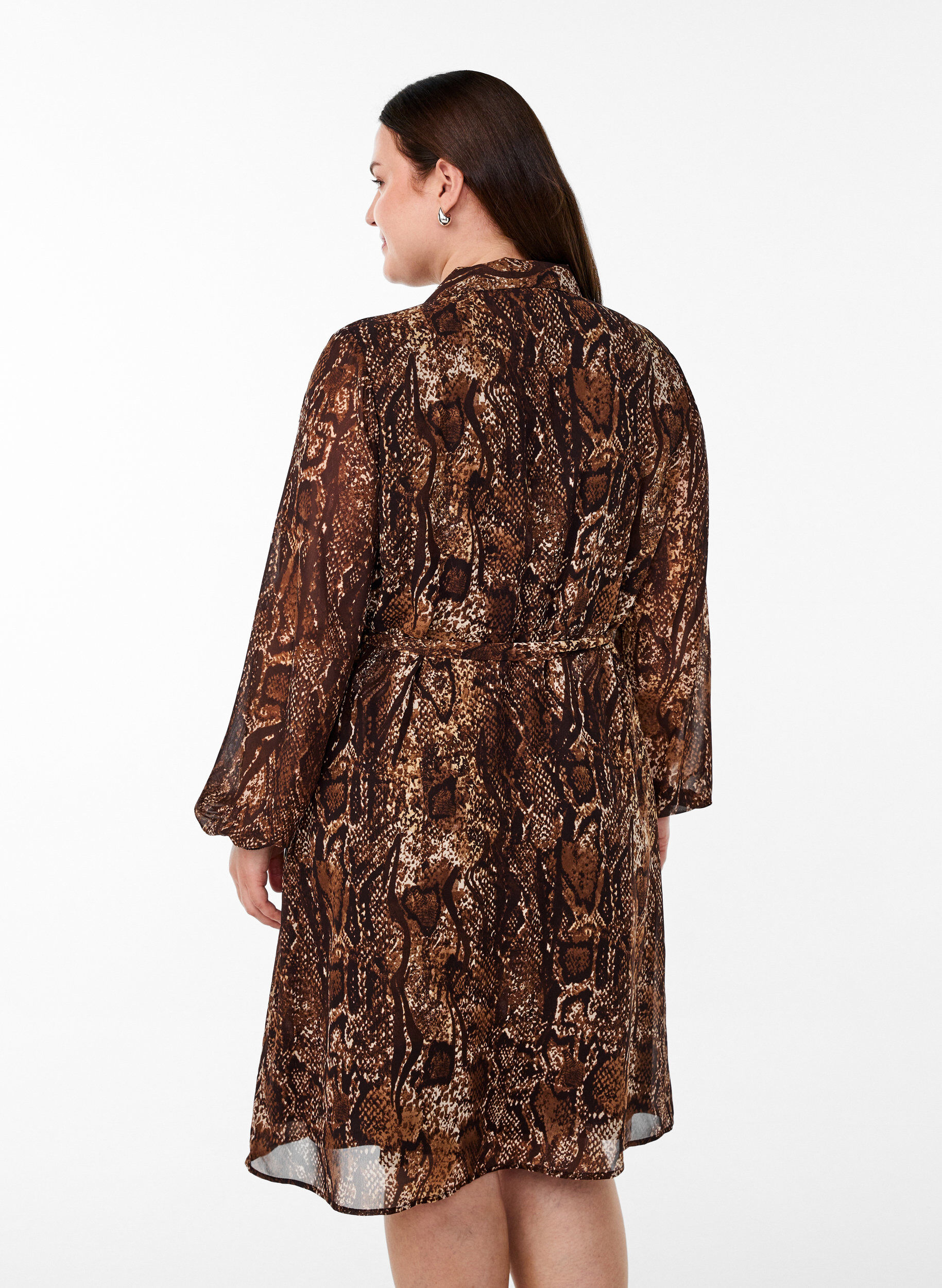 Zizzifashion Knee-length wrap dress with animal print, Brown, Model image number 2