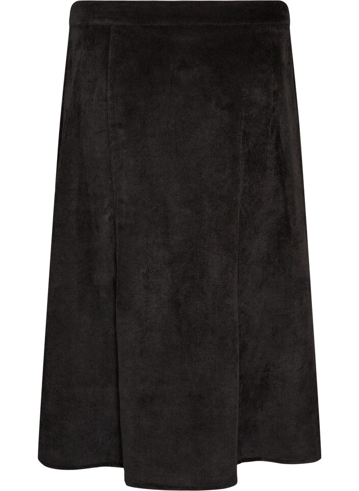 A-line corduroy skirt with buttons, Black, Packshot image number 1