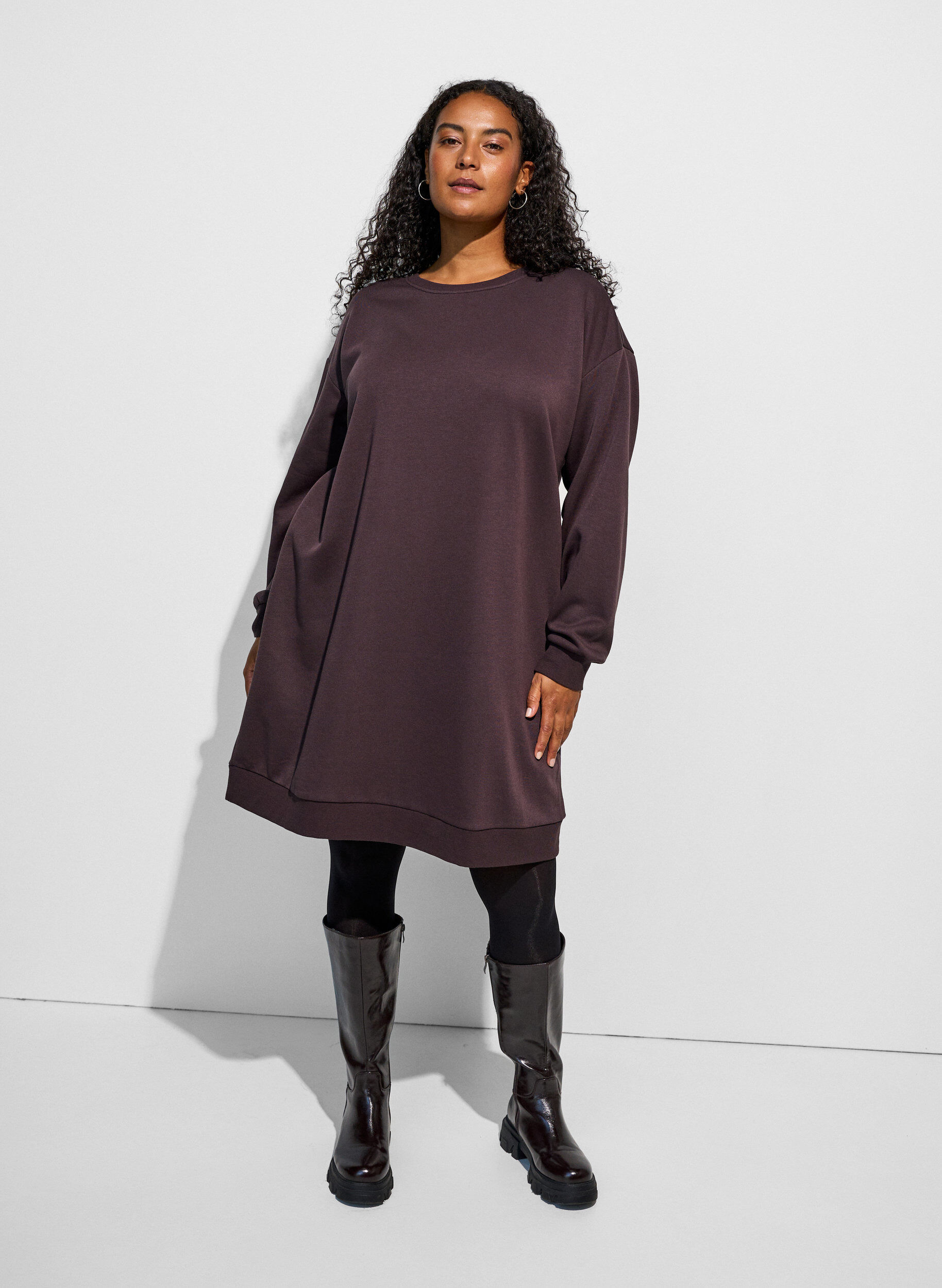 ZizzifashionLoose sweatshirt dress with pockets, Brown, Model image number 1