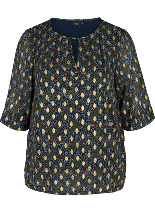 Printed blouse with 3/4 sleeves, Flower AOP, Packshot image number 0