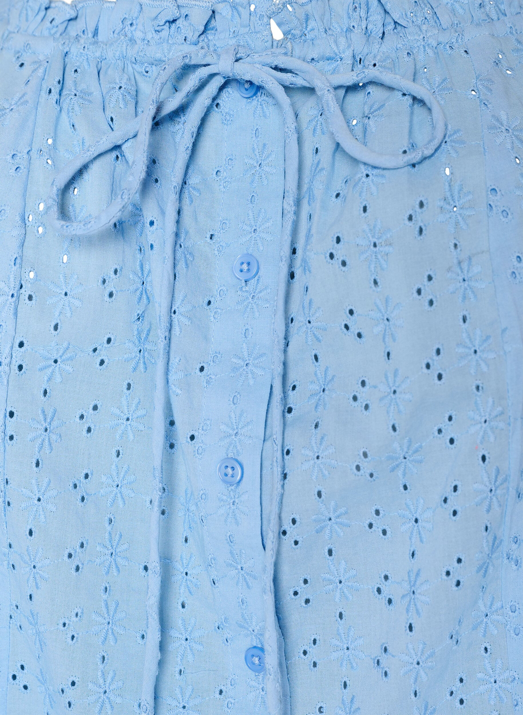 Zizzifashion Sleeveless blouse with broderie anglaise and ruffles, Light Blue, Packshot image number 2