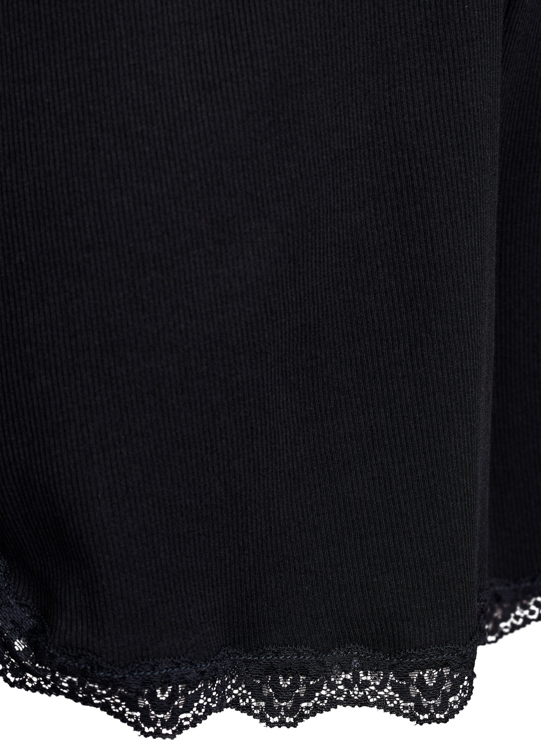 Zizzifashion Loose night shorts with ribbed texture and lace trim, Black, Packshot image number 3
