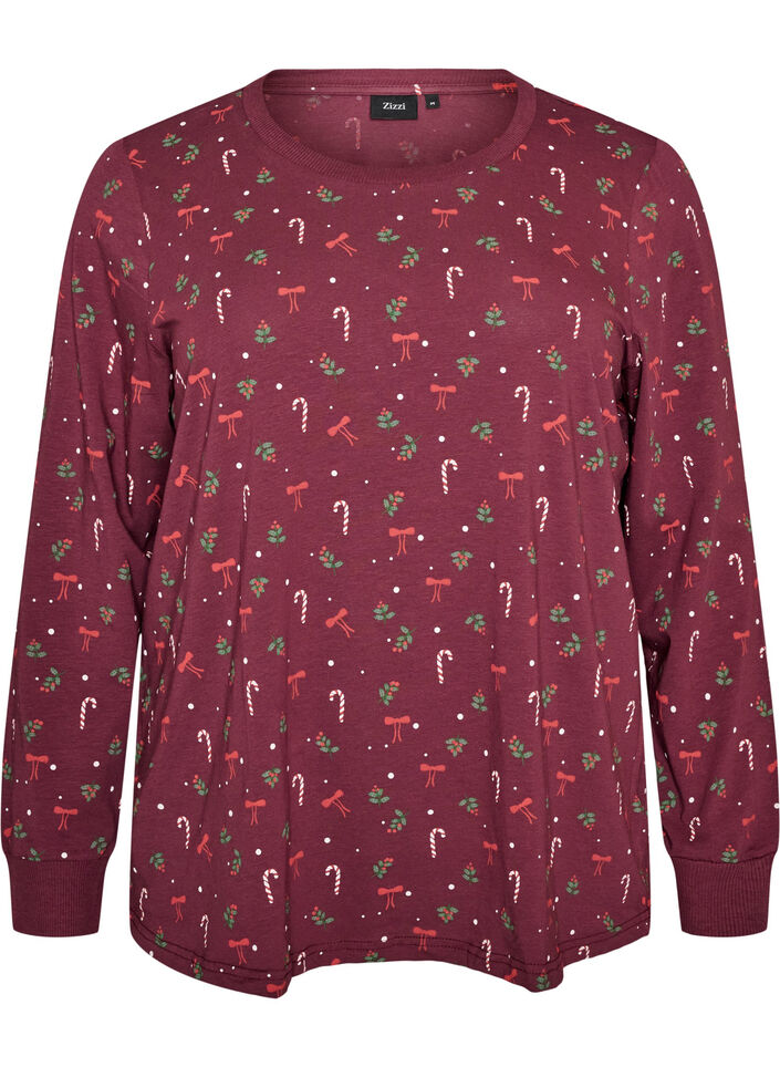 Printed night top, Dark Bordeaux, Packshot image number 0