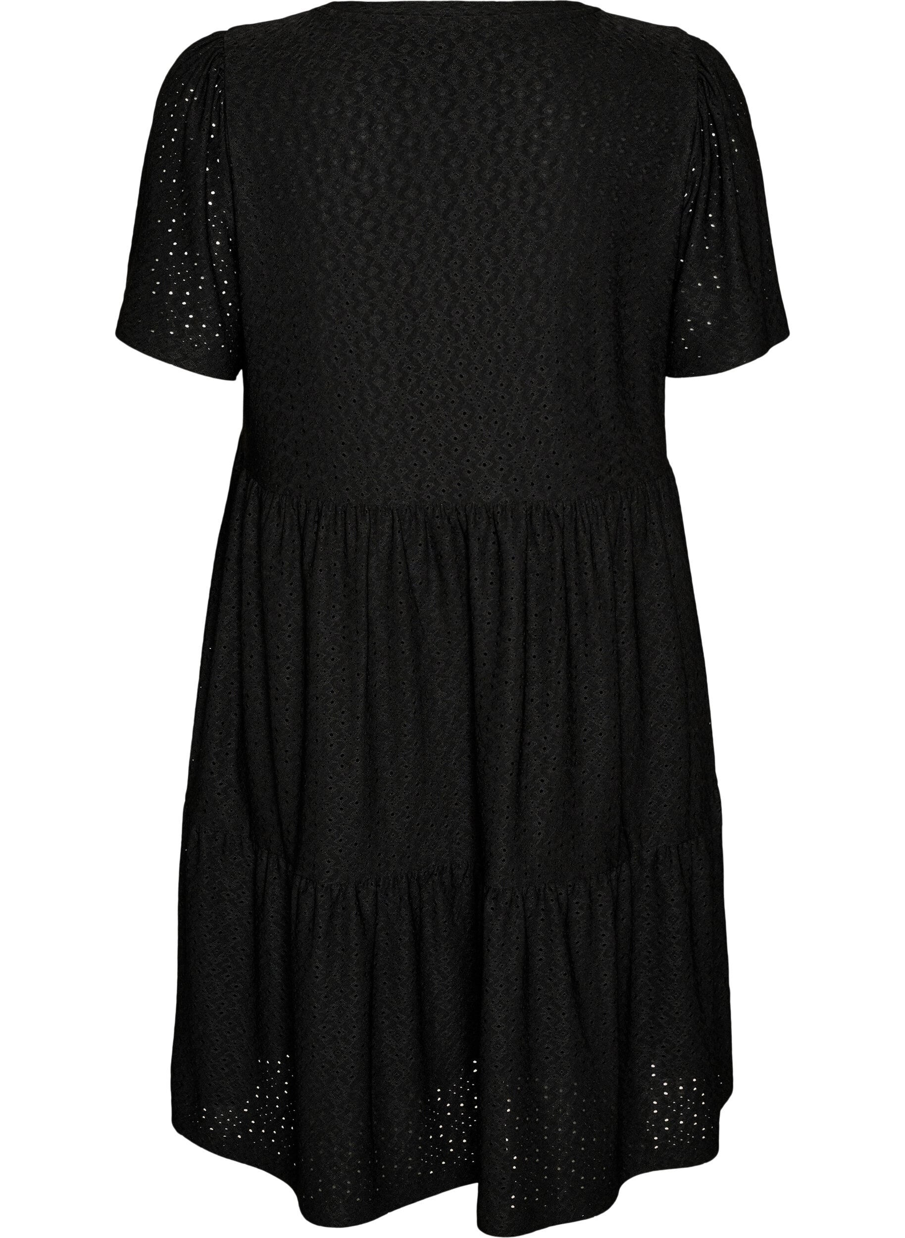 Zizzifashion Short dress with lace pattern and layered skirt, Black, Packshot image number 1