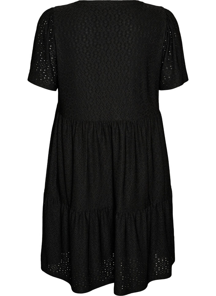Short dress with lace pattern and layered skirt, Black, Packshot image number 1